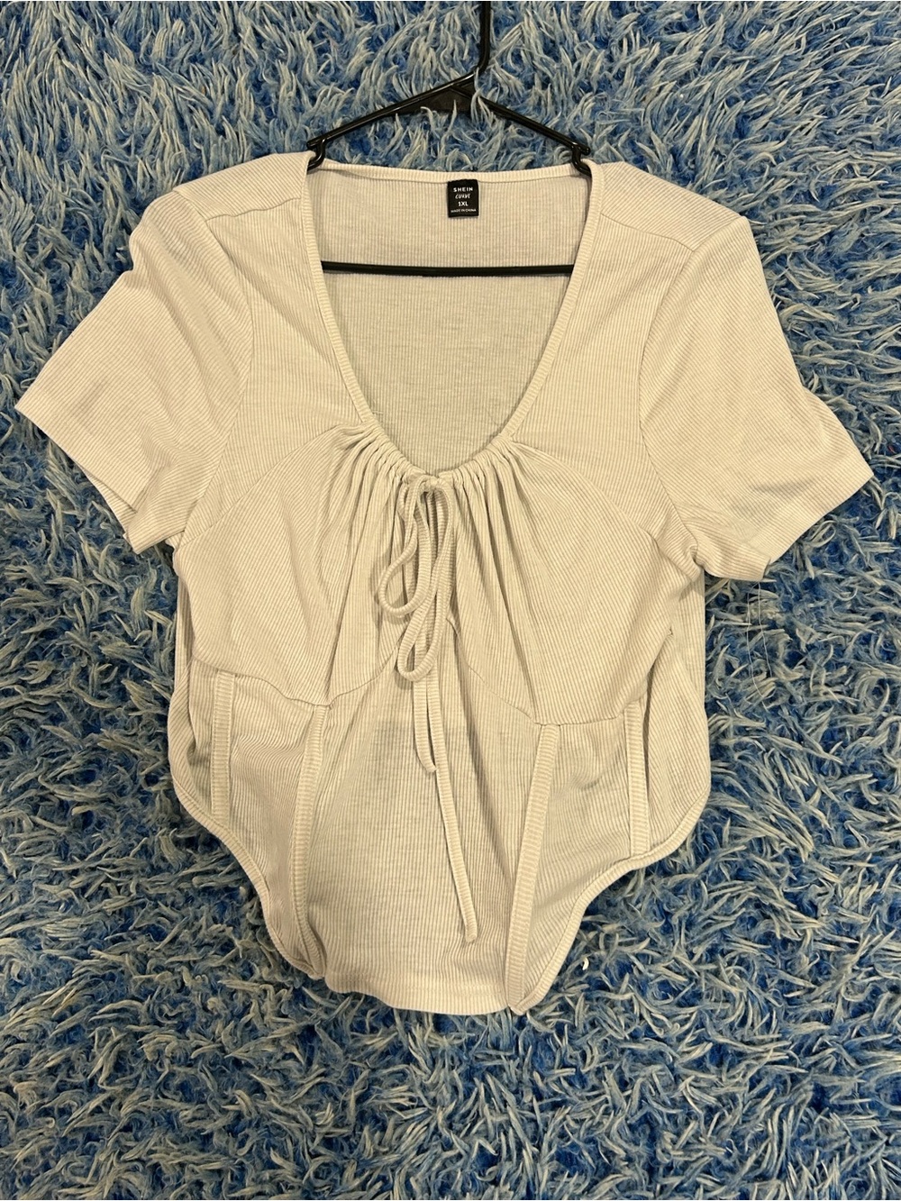 White ribbed crop top with tie front detail